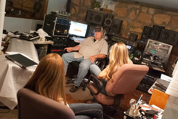 Hannah and Caroline Melby in the studio with producer Bil Vorndick